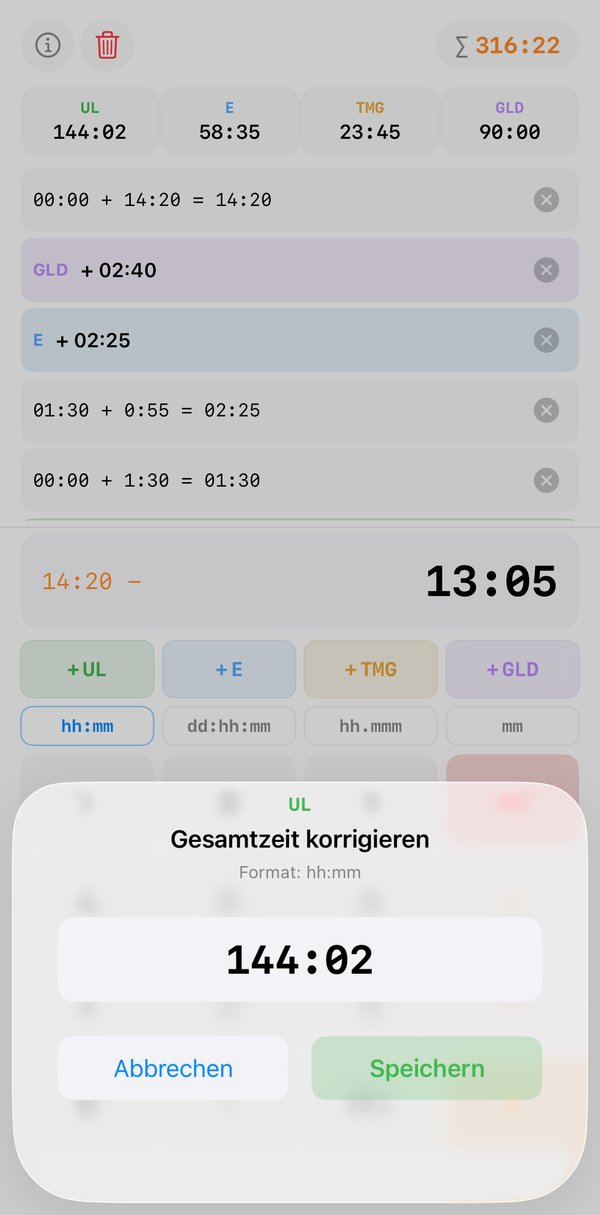 Gesamtzeit korrigieren für die Klasse UL