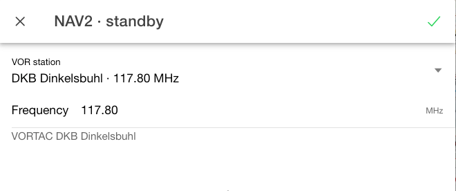 Frequency dialog for NAV2 standby with recognised station DKB