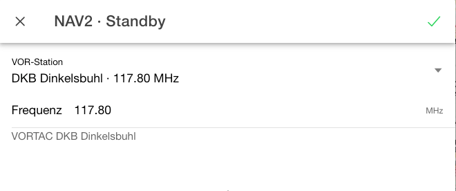 Frequenzdialog für NAV2 Standby mit erkannter Station DKB