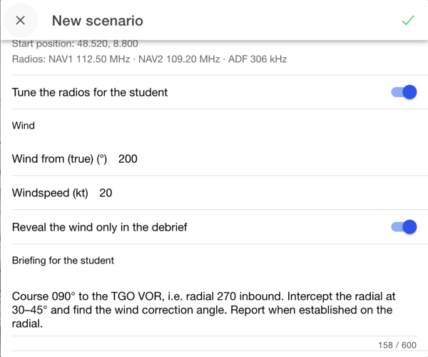 Editor, lower part: tune radios, wind, hidden wind, briefing