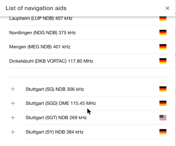 Station list with a search for Stuttgart